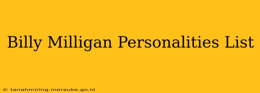 Billy Milligan Personalities List