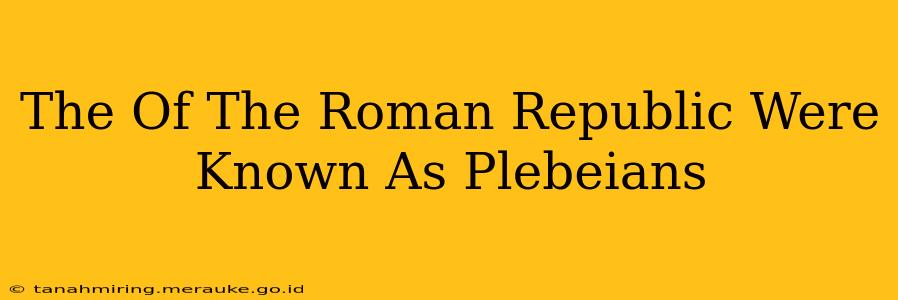 The Of The Roman Republic Were Known As Plebeians